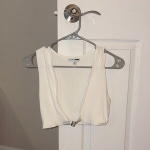 Fashion Nova Cream Two Piece top and skirt set.